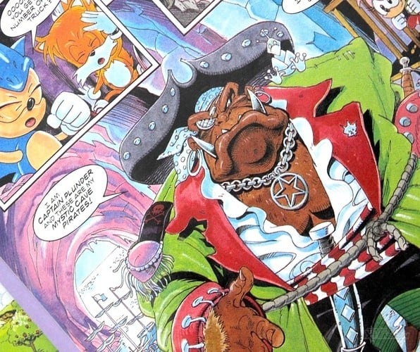 There were a lot of great original characters introduced during the comic's run, with one of my personal favourite designs being Kitching and Elson's Captain Plunder, the leader of the Mystic Cave Sky Pirates