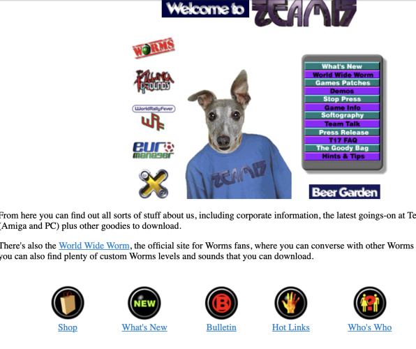 Team17's site in 1996. We must admit we're wondering whose dog that is.