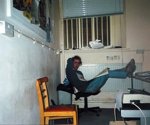 Ocean staff circa 1988 (left). Mike Lamb relaxes at work (top right &amp; bottom right).