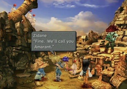 Here you can see the English and Japanese screens that appear after you've named Amarant. In Japanese, the character is referred to as "Salamander" or "サラマンダー", which also explains the character's tattoos
