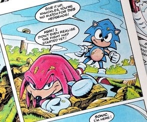 Knuckles originally debuted in the 1994 Sonic Comic Summer Special story Guardians of the Chaos Emeralds, where he was portrayed as the last protector of the Floating Island, who is awaiting the return of his people. This set the stage for the two-part story Enter Knuckles, which began in issue 33, where Knuckles would be manipulated to serve as Robotnik's muscle