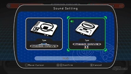 The screen options are limited, and the CRT filter is next to useless (left). You can select between Mk1 or Mk2 audio from the settings menu (right)