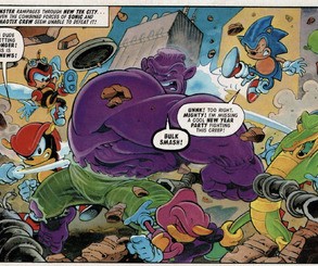 Stringer brought his penchant for superhero parodies to issues 93, 94, and 96 of the comic