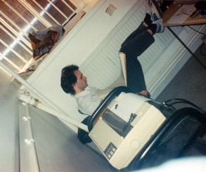 Ocean staff circa 1988 (left). Mike Lamb relaxes at work (top right &amp; bottom right).