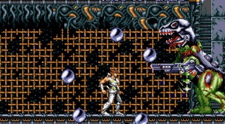 Strider II re-used a lot of assets from the original game, which only served to make the new sprites look terrible - that shambling dinosaur being a prime example. Also, the Alien-inspired level felt completely out of place and the main character's rope slide animation (also new) stuck out like a sore thumb