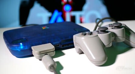 The inclusion of a PlayStation Serial Native Accessory Convertor (SNAC) module means you can use original PlayStation accessories with the SuperStation One – including Namco's GunCon, as there's also an RCA jack on the side of the unit