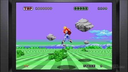 Space Harrier uses the Sega Mark V engine for smoother sprite scaling effects