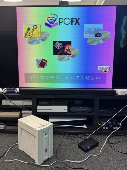 The 5X Pro running on PC-FX (left), Saturn (middle) and Sega Multi-Mega (right)