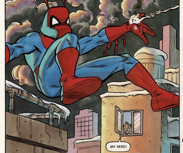 Stringer brought his penchant for superhero parodies to issues 93, 94, and 96 of the comic
