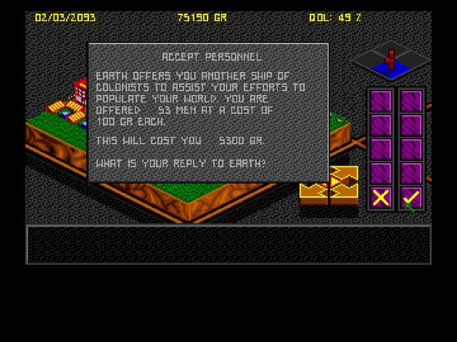 Players will occasionally be given decisions to make such as whether or not to send some of your scientists back to Earth, or accepting additional colonists to help out for a price