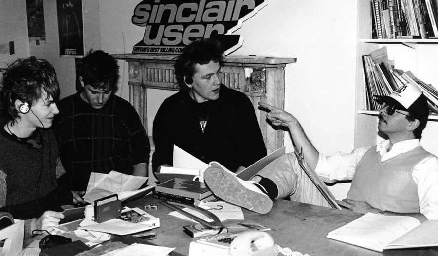 Julian Rignall, Gary Liddon, Gary Penn, Roger Kean c. late 1985, 1st floor, 2 King Street, Ludlow.