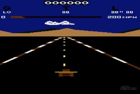 Pole Position running on the Atari 2600+ (left) and on original hardware (right)