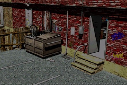 Dave Mirra's junked BMX bike (left) and the tombstone featuring the initials "DM" (right)