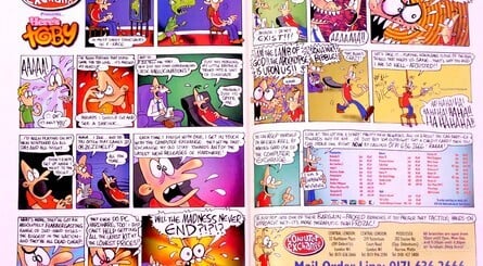 A selection of Brooker's 'Here's Toby' cartoons, taken from EDGE magazine (click to enlarge)
