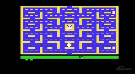 Screens captured directly from the 2600+ Pac-Man Edition with the 4:3 switch enabled. Clockwise from top left: The title screen, showing the various options; DeCrescenzo's 'secret' update of the original 2600 game – note how the maze fills more of the screen; The original 2600 port by Tod Frye; The 7800 port, coded by DeCrescenzo, is a close match to the original coin-op