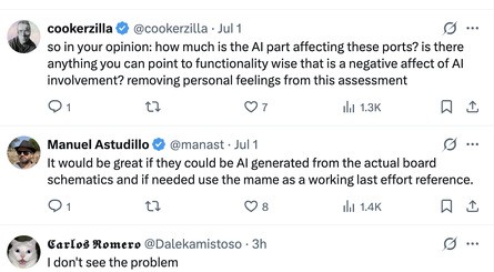 Just a few of the replies I've seen on Twitter relating to the rise of AI-created FPGA cores (click to enlarge)