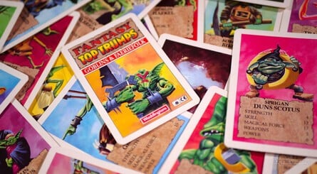 Clockwise, from top left: Goblins &amp; Faeriefolk features some lovely hand-painted art; the rear of the cards in Aliens &amp; Space Warriors; the all-important rules; check out this possibly copyright-infringing Boba Fett clone