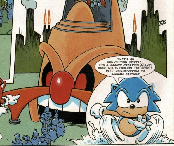 One of the core messages of Stringer's more politically-tinged Sonic comics is to be critical of certain kinds of authority and think for oneself. Not a bad message at all!