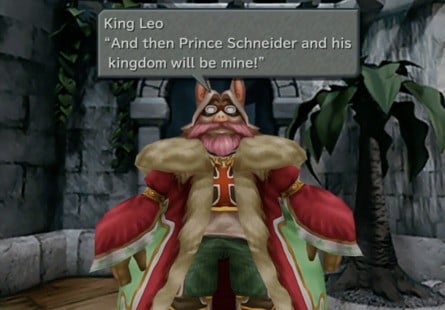 In English, King Leo simply refers to "Schneider and his Kingdom", but in the Japanese text, there is a reference to the Kingdom of "Sasune" ("サスーン") from Final Fantasy III that was dropped from the international release