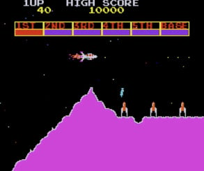 Scramble was Konami's first major worldwide hit and was an early example of a horizontally scrolling arcade shoot 'em up