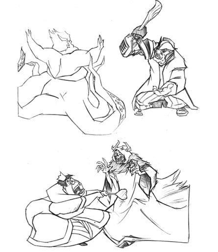 The only surviving concept art for the project are these drawings, posted by Christiansen more than a decade ago