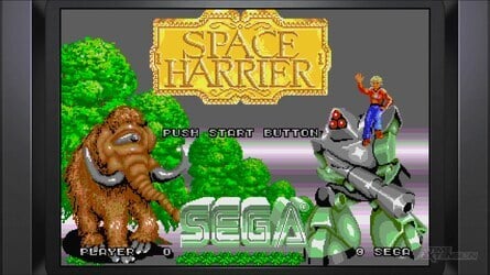 Space Harrier uses the Sega Mark V engine for smoother sprite scaling effects