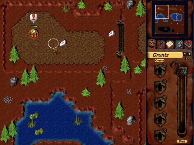 Gruntz featured an easy-to-pick-up point-and-click interface. After clicking on your "Grunt", the left click lets you use items, while the right click controls your movement around the world