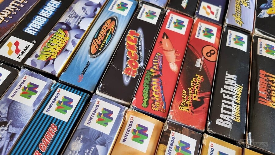 N64 game box end sleeves for numerous games including Mischief Makers, Rocket: Robot on Wheels and Space Station Silicon Valley.