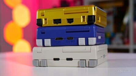The V90S alongside the RG35XX SP and an original GBA SP. Can you figure out which one is which?