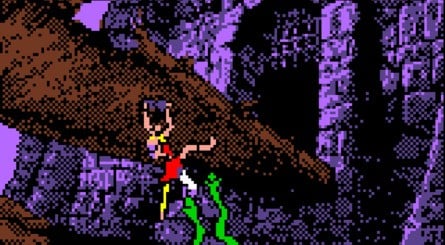 Before Dirk the Daring can enter the castle where the game takes place, he must contend with a set of tentacled monsters lurking beneath its drawbridge. Here you can see the arcade original (left) vs Digital Eclipse's version for the Game Boy Color (right)