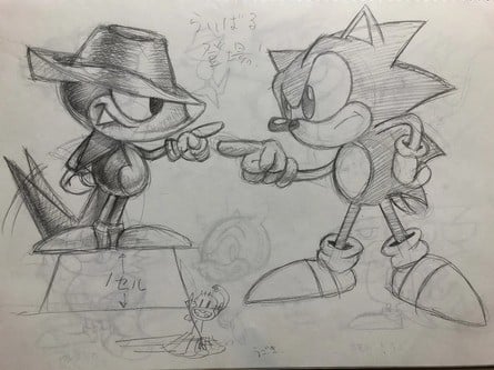 Fang's early design shows him looking more like a 1920s gangster than the adventuresque look he ended up with