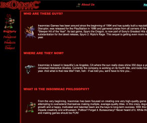 Insomniac's website at the turn of the century. Not a picture of Spiderman in sight