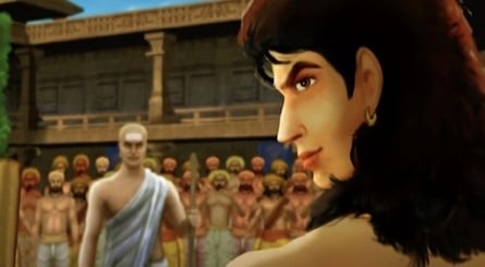 Major points from Chandragupta's life are told via the hand-drawn cutscenes which bookend each stage