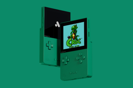 Clockwise from top-left: GBA Indigo, Game Boy Pocket Blue, Game Boy Pocket Green, GBA Spice Orange