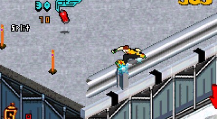 According to Gallerani, the technique used to recreate the "3D" select-a-character area was roughly same as the one used in the skate shop in Tony Hawk's Pro Skater 3 and worked by rendering out several 2D images of a 3D environment to create one long panoramic image that could be loaded and sliced together as the player selected left or right