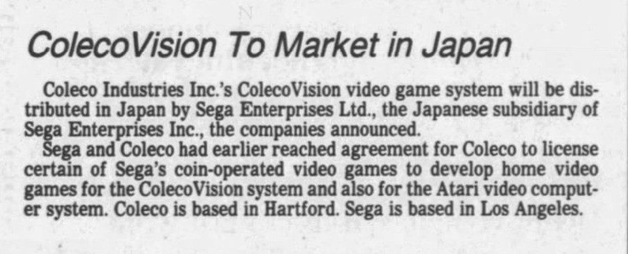 ColecoVision to market in Japan