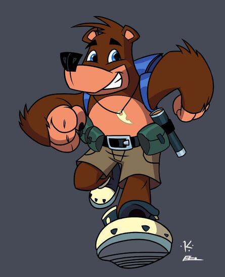 Adrian Barrios's design for Banjo (left) and Keith Conroy's final design (right). The final design also featured colouring from Lopez