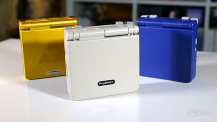 The V90S alongside the RG35XX SP and an original GBA SP. Can you figure out which one is which?