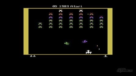 The PAL versions of Pole Position (left) and Galaxian (right) both have large black spaces below the play area on the 2600+