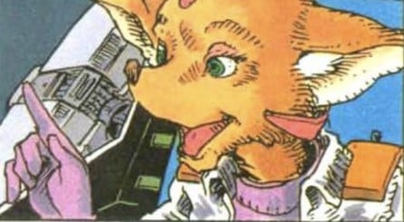 Early on in the comic, Fox McCloud rescues Fara, the daughter of a rich spaceship magnate, who ends up accompanying Fox, Falco, Slippy, and Peppy as part of the Star Fox crew on their adventure