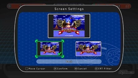 The screen options are limited, and the CRT filter is next to useless (left). You can select between Mk1 or Mk2 audio from the settings menu (right)