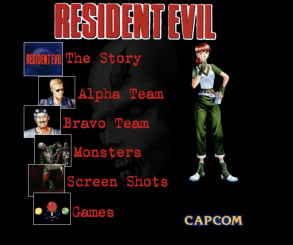 Resident Evil website in 1997. Features biographies for Alpha Team, Bravo Team, and some of its biologically-engineered monsters. Itchy, Tasty!