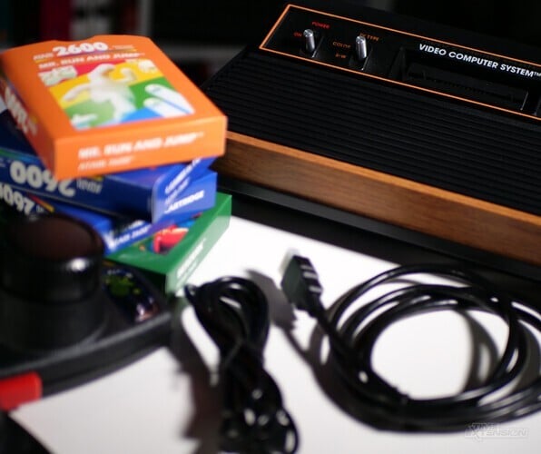 The Atari 2600+ comes with a HDMI cable and USB-A to USB-C power cable