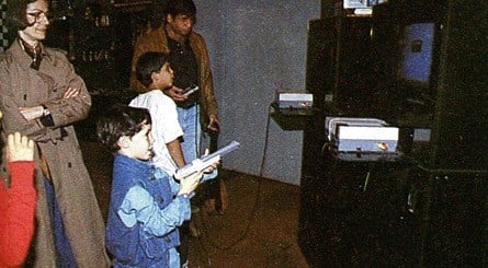 Customers try out the NES at the toy store FAO Schwarz in New York in late 1986