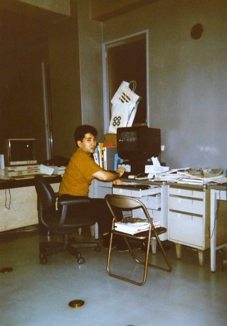 Kouji Yokota (left) with Tomoyoshi Miyazaki (right). The right-hand photo is Yokota-san at his workstation