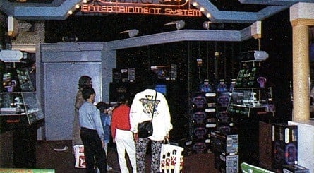 Customers try out the NES at the toy store FAO Schwarz in New York in late 1986