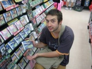 Rhodri Broadbent with a copy of the game he worked on, found in a Japanese store