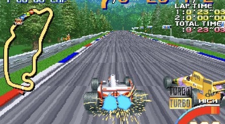 One of the core mechanics of Slip Stream sees players charging up a meter by driving in people's slipstream. This can then be activated for a temporary boost, accompanied by a commenter yelling the game's title.