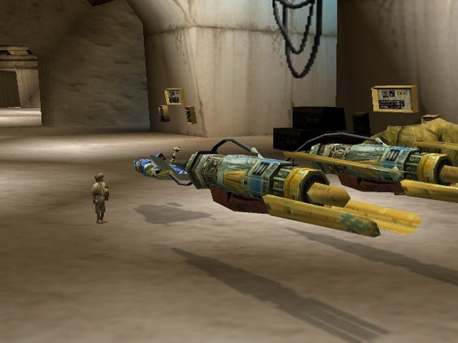 Before races, players could visit a garage to view their podracers, or stop by Watto's shop or the junkyard to buy new parts